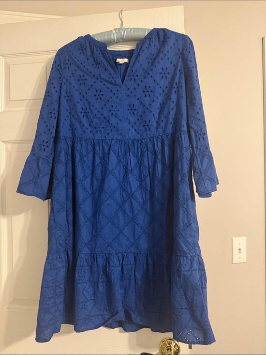J. Jill Dresses & Skirts - J. Jill Royal Blue Eyelet Midi Dress medium 100% cotton
